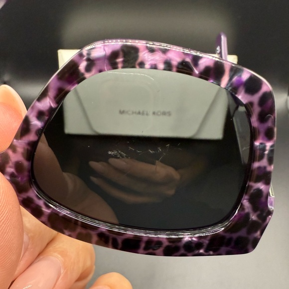 Michael Kors Lavender Leopard Print Square Sunglasses with Case - Picture 4 of 7